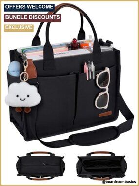 Canvas Tote Bag with Zipper, Laptop Compartment & Luggage Sleeve, Adjustable